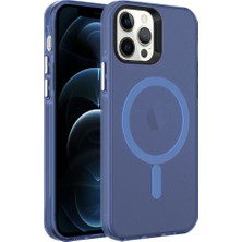 Smcase Apple iPhone 12 Pro Max Kılıf C-Pro Arkası Buzlu Transparan Flex Tuşlu Magsafeli Lacivert