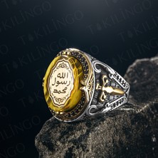 Takılingo 925 Ayar Gümüş Kehribar Taş Üzeri Mührü Şerif Yazılı Erkek Yüzük