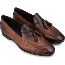 Deery Hakiki Deri Taba Rengi Erkek Püsküllü Loafer - 01701MTBAC14