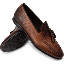 Deery Hakiki Deri Taba Rengi Erkek Püsküllü Loafer - 01701MTBAC14