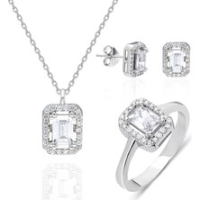 İpek Silver 925 Ayar Gümüş Zarif Baget Taşlı Kadın Takı Set