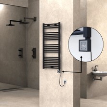 Radiva Haiti Elektrikli Havlupan 500X1100 Düz Siyah Mat (Ktx3 Termostat) 600 Watt Spiral Kablolu