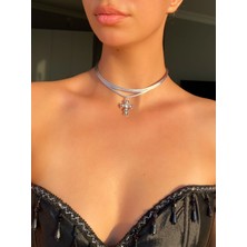 Pinky Lady Gümüş Ipli Zirkon Taşlı Haç Choker