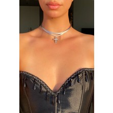 Pinky Lady Gümüş Ipli Zirkon Taşlı Haç Choker