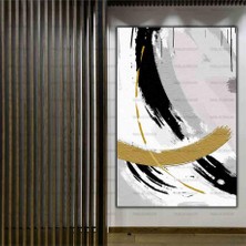Tablo Dekor Gold Siyah Halkalar Soyut Yağlı Boya Dokulu Tablo