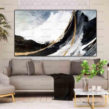 Tablo Dekor Soyut Altın Varaklı Siyah Dalga Yaglı Boya Dokulu Tablo