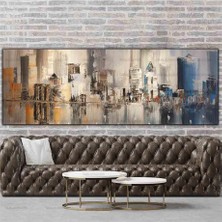 Tablo Dekor Soyut Şehir Manzarası Yaglı Boya Dokulu Tablo