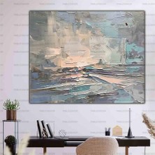 Tablo Dekor Ufuk Çizgisi Soyut Yağlı Boya Dokulu Tablo