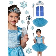 Utelips Elsa Kostümü Elsa Eteği Eldiveni Tacı ve Asası 4lü Set Tatlı Kız Çocuk Doğum Günü Kostüm Partisi