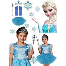 Utelips Doğum Günü Kız Çocukları Için Hediyelik Çocuk Elsa Kostümü Elsa Eteği Eldiveni Tacı ve Asası 4lü Set