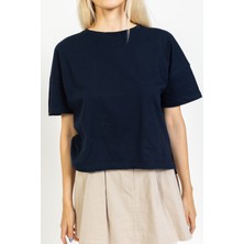 Lacivert Basic Oversize Tişört, Yazlık Pamuklu Bol T-Shirt,