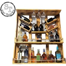 Ser Ticaret Dekoratif Ahşap Şaraplık , Içki ve Içecek Standı 105 x 90 cm Mini Bar