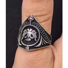 Prestige Gümüş Çift Başlı Kartal Figürlü Zihgir 925 Ayar Gümüş Erkek Yüzüğü