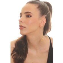 Labalaba Kadın Altın Renk Lak Kaplama Sallantılı Yıldız Charm Earcuff&kıkırdak Küpe