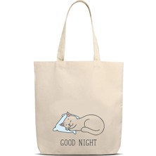 Feza Bagg Store Kanvas Omuz Çantası Good Night Tasarımlı