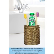 Evene Diş Fırçalığı Tezgah Üstü Altın Eskitme Renk Diş Fırçası Standı Y Desenli Model