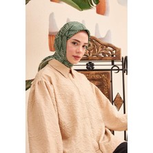 Moda Mevsimi Ipekhan Çizgi Desen Soft Pamuk Viskon Eşarp Yeşil