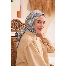 Moda Mevsimi Ipekhan Çizgi Desen Soft Pamuk Viskon Eşarp Beyaz-Siyah