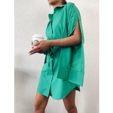 Foa Fashion Kolları Açılıp Kapanabilen Gömlek Elbise 0041