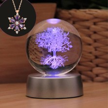Keyfim Shop Renk Değiştiren Işıklı Tree Of Life Temalı Cam Küre 6cm ve Lotus Kolye Hediyeli