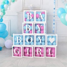 Kidspartim Şeffaf Kutu Baby Gırl Boy Yazılı Harf Beyaz 30 Mavi 30 Pembe Balon Hediyeli