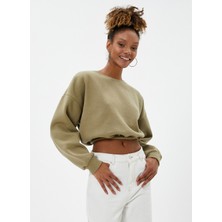 Koton Yuvarlak Yaka Düz Haki Kadın Sweatshırt 4WAL10107IK