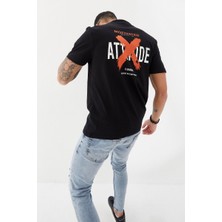 Andmen Attitude Motivated Baskılı Bisiklet Yaka Regular Fit Tişört  Siyah