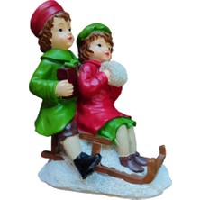 Ony Yapım Avrupa Eski Dönem El Boyama Kızak Üzerinde Çocuklar Figürlü Bisküvi Biblo