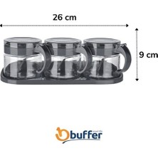Roichill Siyah Standlı Kapaklı Kaşıklı Cam Hava Sızdırmaz Baharatlık Takımı 3'lü