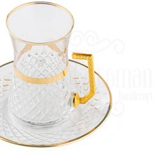 Saray Ottoman Bardak 6'lı Çay Bardağı Çay Seti Çay Takımı Lux Heybeli Kulplu Çay Seti Bel Yaldız Altın