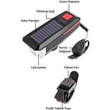 Roichill Solar Enerjili USB ile Şarj Edilebilir Ledli Bisiklet Feneri Kornalı ve Su Geçirmez Far