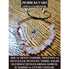 Gümüştel El Sanatları Doğal Kırık Taş Pembe Kuvars Taşı Bileklik Asansörlü Kilit Sistemi