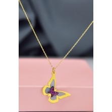 Papatya Silver 925 Ayar Gümüş Gold Kaplama Rüya Serisi Cam Boyalı Iç Içe Kelebek Kolye