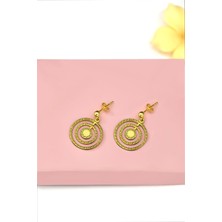 Papatya Silver 925 Ayar Gümüş Gold Kaplama Greek Desenli Iç Içe Daire Top Küpe