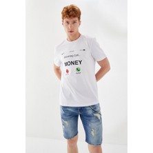 Andmen Money Boykot Baskılı Bisiklet Yaka Regular Fit Tişört  Beyaz