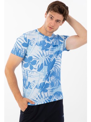 Maraton Regular Erkek Bisiklet Yaka  Mavi T-shirt