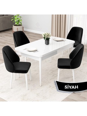 Canisa Concept Orf Serisi 80X132 Açılabilir Beyaz Mutfak Masası Takımı ve 4 Sandalye