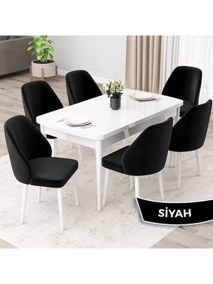 Canisa Concept Orf Serisi 80X132 Açılabilir Beyaz Mutfak Masası Takımı ve 6 Sandalye