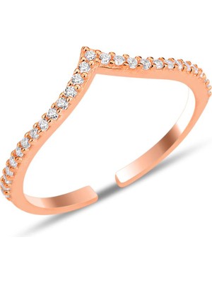 Söğütlü Silver Gümüş Rose Zirkon Taşlı Alttan Ayarlanabilir Tutku Yüzük SGTL12222ROSE