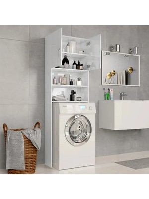 Aden Home Çamaşır Makinesi Dolabı, Beyaz Banyo Dolabı, Kapaklı Çamaşır Makinesi Banyo Dolabı, MBNY32