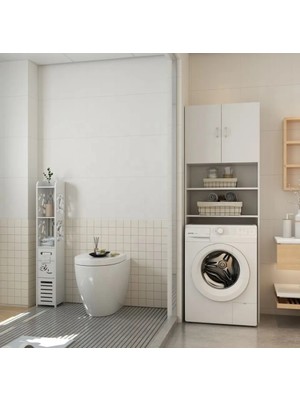 Aden Home Çamaşır Makinesi Dolabı, Beyaz Banyo Dolabı, 4 Raflı Kapaklı Banyo Dolabı, MBNY28