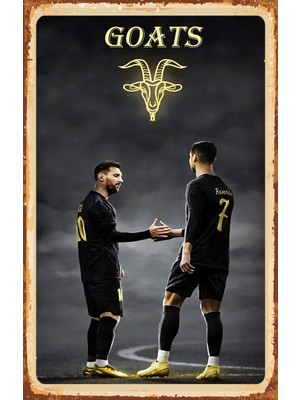 Trend Poster Crıstıano Ronaldo Ve Messi Goats Futbol Retro Ahşap Poster