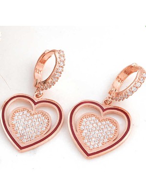 Gumush Gümüş Rose Sallantılı Kalp Kadın Küpe