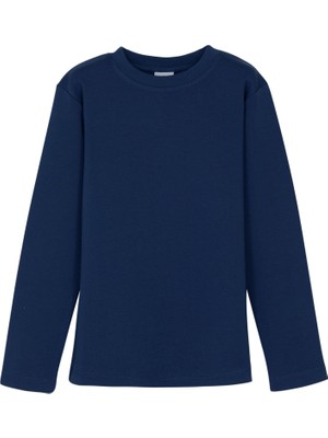 Açık Lacivert Basic Unisex Çocuk Kışlık Sıfır Yaka Uzun Kollu Tişört