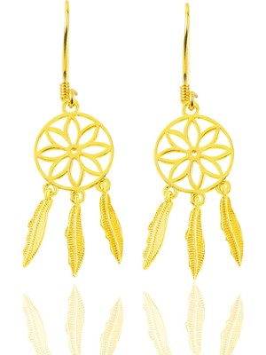 Söğütlü Silver Gümüş Altın Yaldızlı Düş Kapanı Sallantılı Küpe SGTL12215GOLD