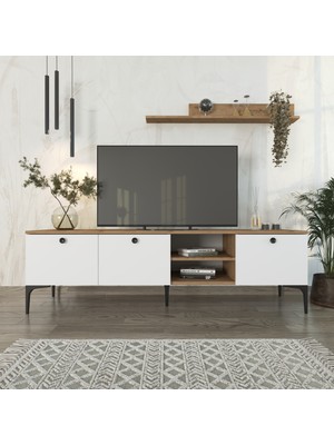 Cool Home Motto Raflı Tv Ünitesi 180 cm Meşe (Sepet) - Beyaz