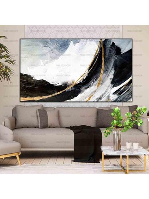 Tablo Dekor Soyut Altın Varaklı Siyah Dalga Yaglı Boya Dokulu Tablo