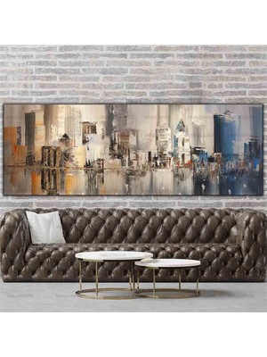 Tablo Dekor Soyut Şehir Manzarası Yaglı Boya Dokulu Tablo