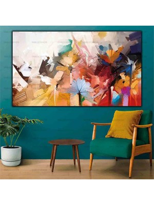 Tablo Dekor Renkli Bahar Çiçekleri Yaglı Boya Dokulu Tablo