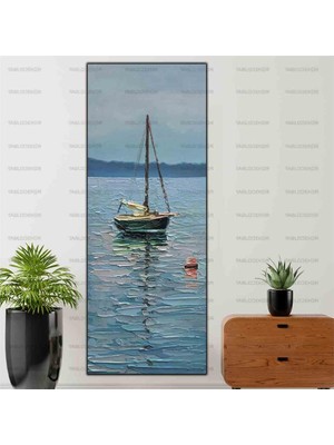 Tablo Dekor Denizde Kayık Yağlı Boya Dokulu Tablo